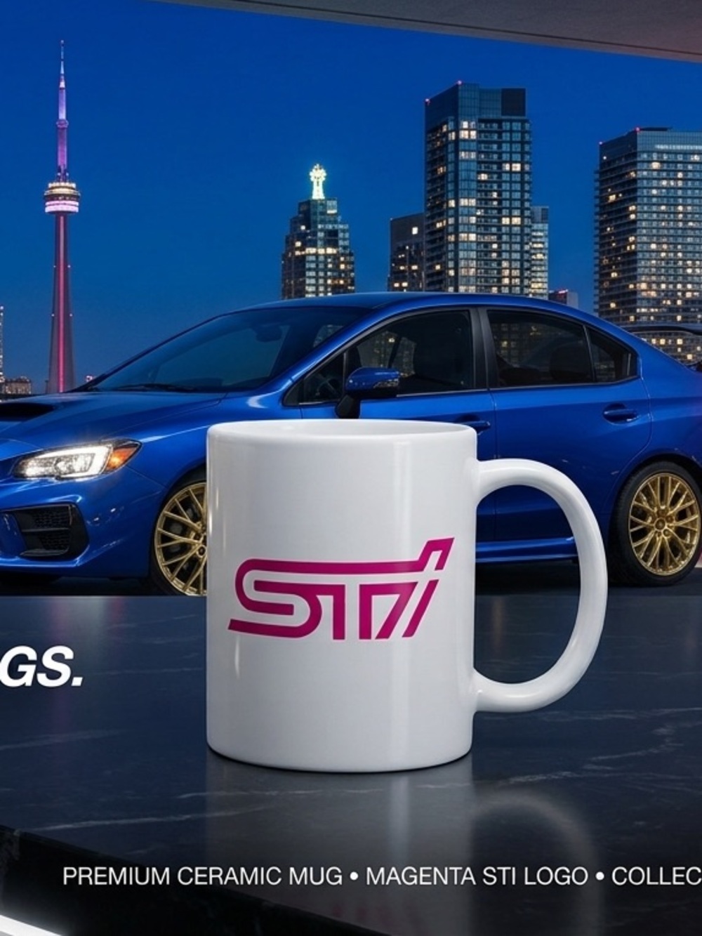 White Subaru STI Ceramic Coffee Mug